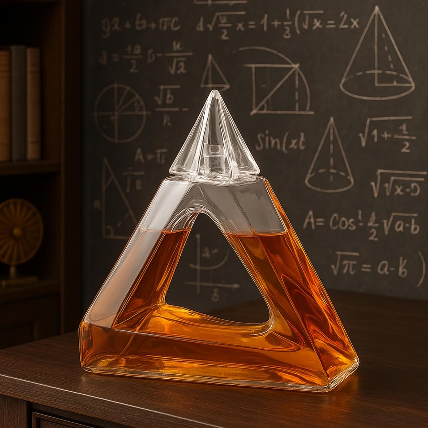 Penrose Triangle Impossible Wine & Whiskey Decanter, 750ml Crystal Glass Geometric Illusion Design Math Lover Gift - Men Professors Geeks Engineers Anniversary Birthday Gifts, Father Husband Boyfriend