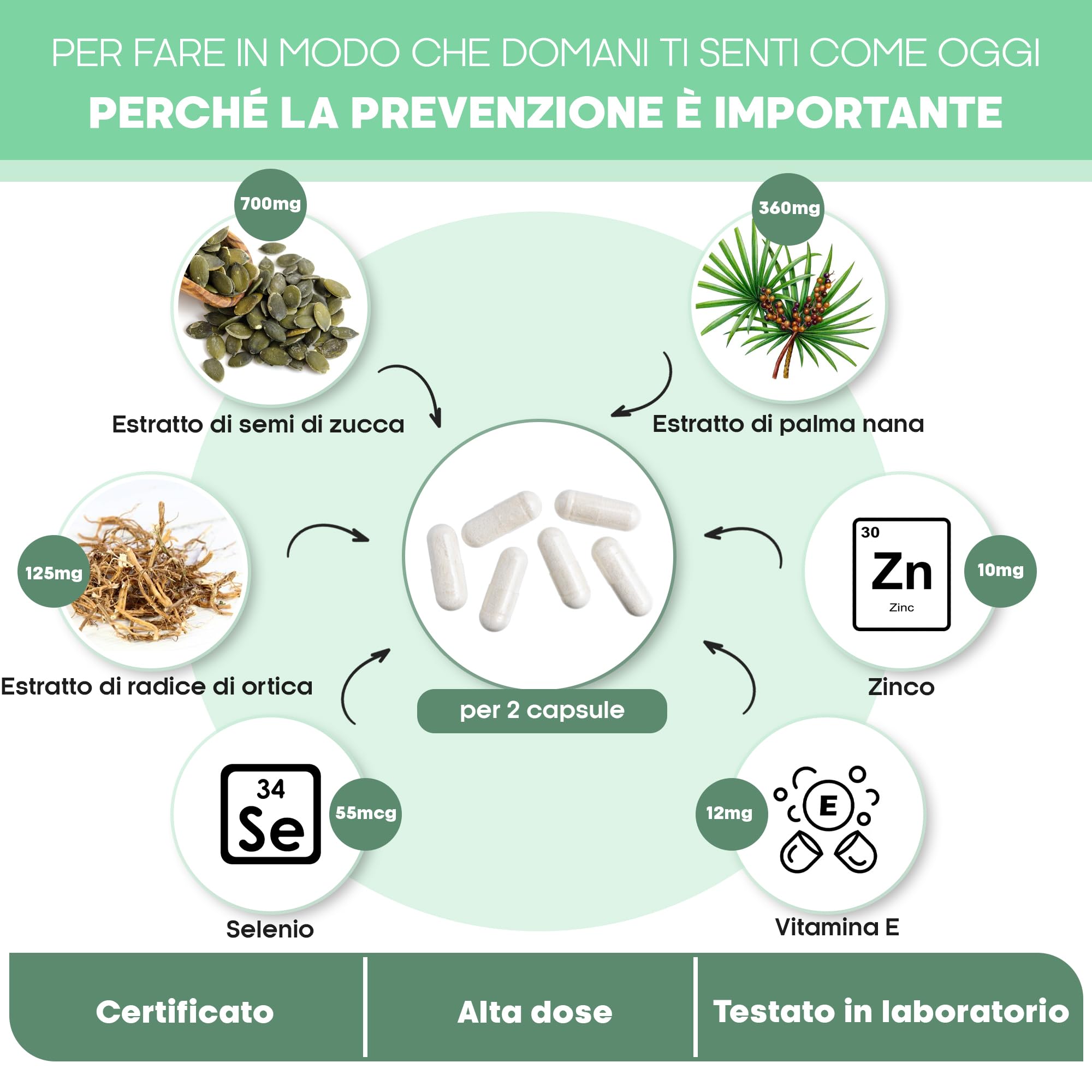 Prosta Plus Complex – 180 Capsule Prostata ad Alta Dose – Formula Completa con Palma Nana (Saw Palmetto), Semi di Zucca e Radice di Ortica con Zinco, Vitamina E e Selenio – Integratore Prostata Testat