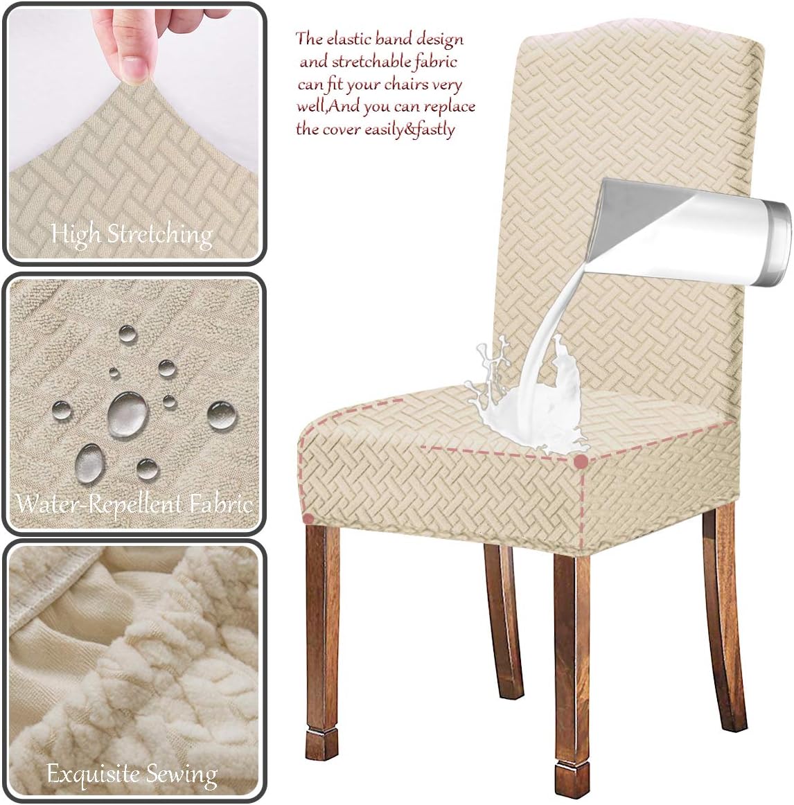 KELUINA Stretch Water-Repellent Twill Jacquard Dining Room Chair Covers Home Decor,Chair Covers for Dining Room Chairs Restaurant Hotel Ceremony (Cream White,2 Pieces) - Image 3