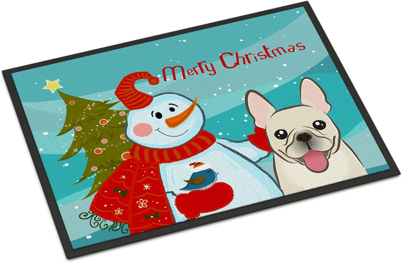 Caroline's Treasures BB1858JMAT Snowman with French Bulldog Doormat 24x36 Front Door Mat Indoor Outdoor Rugs for Entryway, Non Slip Washable Low Pile, 24H X 36W