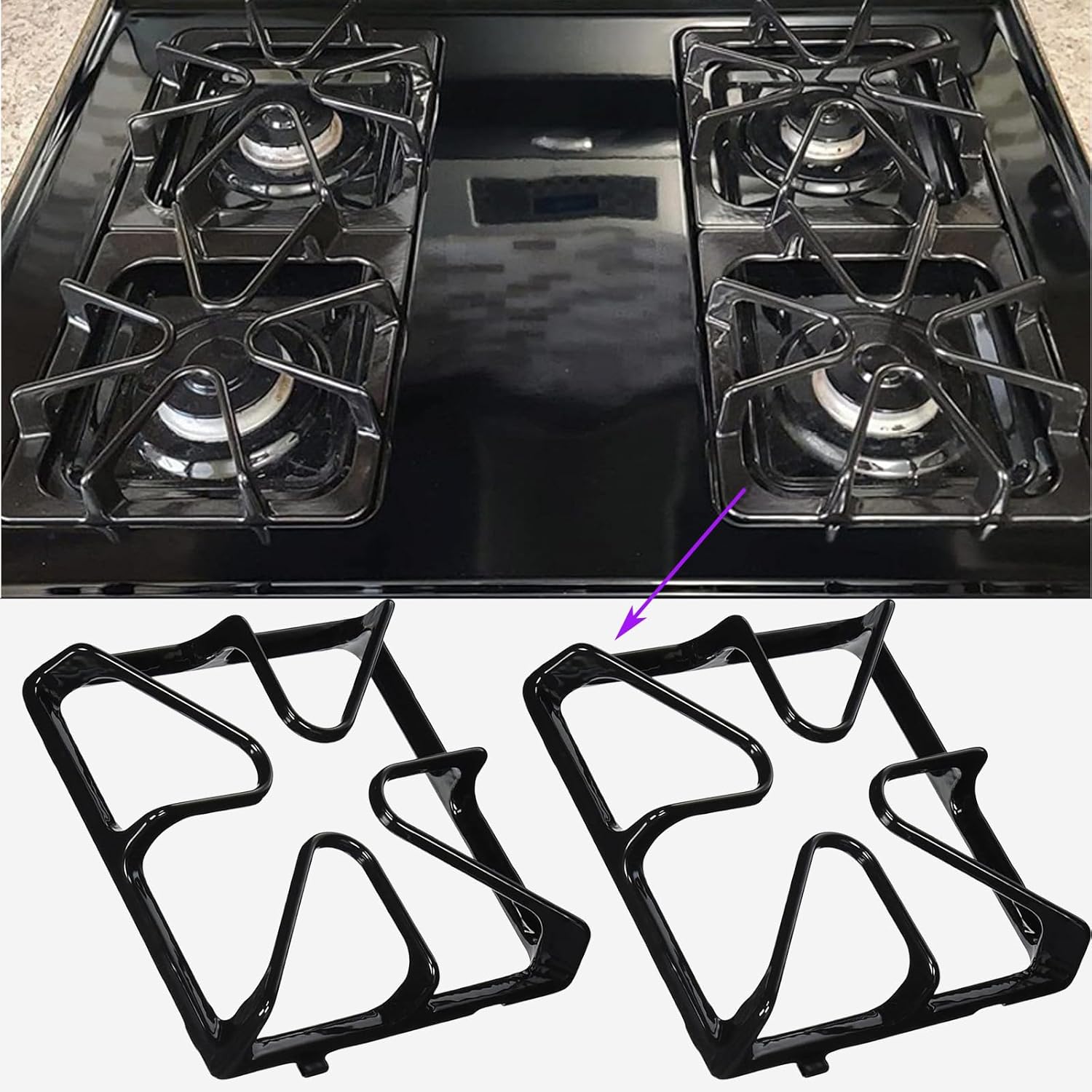 C0034 Cast Iron 4 Burner Grate, Stove Grates Replacement for GE Gas Range Oven Stove Top Surface Grate WB31K10034，WB31K10065, 8-1/2’’ x 8-1/2’’