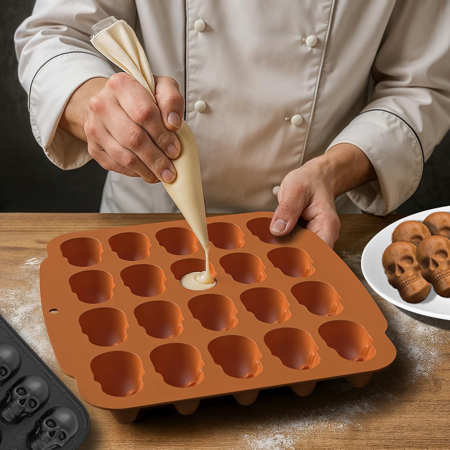 2PCS Skull Silicone Molds，20-Cavity Large Skull Shapes Halloween Chocolate Molds for Making Chocolate, Candy, Jello, Cake Decor, Ice Cube Mold, Soap, Cupcake Topper