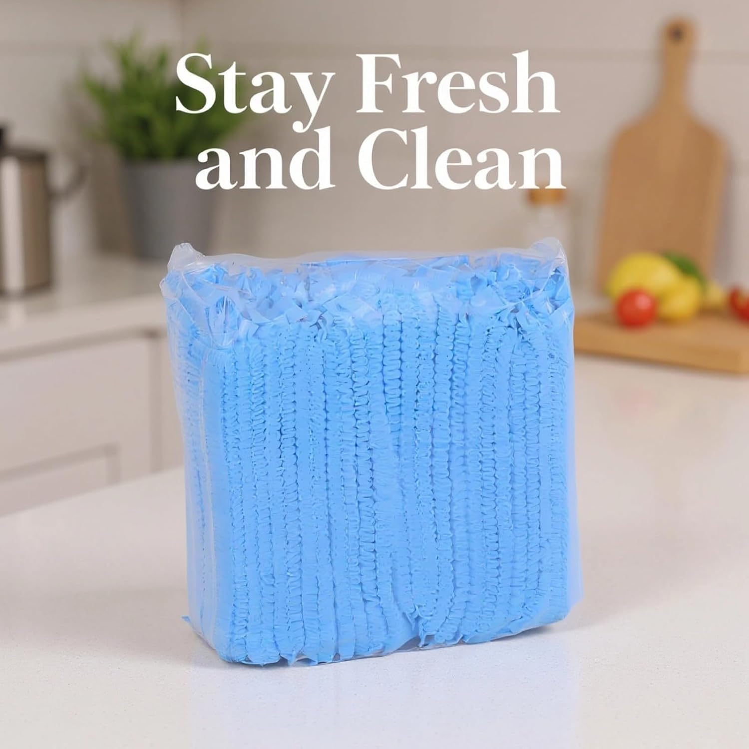 Disposable Hair Nets 600 Pcs 21 in, Blue Bouffant Caps with Elastic, Unisex Pp Non-Woven Caps, for Food Service and Kitchen Workers