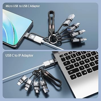 USB A to USB C 3.0 OTG Adapter, USB C to Micro Converter, IP to Type-C Converter, and Type-C to USB A OTG 3.0 Adapter (6 Pieces), Supporting Fast Charging and Data Transfer