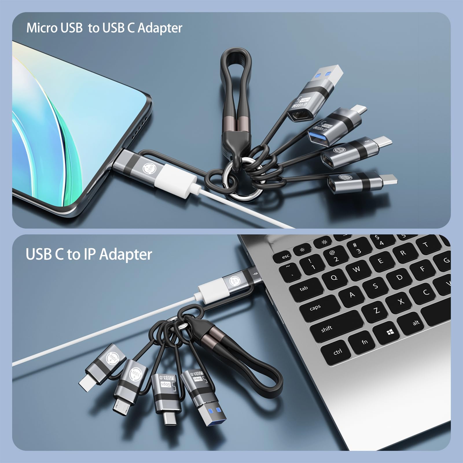 USB A zu USB 3.0 OTG-Adapter, USB C zu Micro-Konverter, IP zu Type-C-Konverter USB C zu IP, Type-C zu USB A OTG 3.0-Adapter. 240 W USB-C-USB-C-Kabel für Schnelllade und Datenübertragung (6)Orange