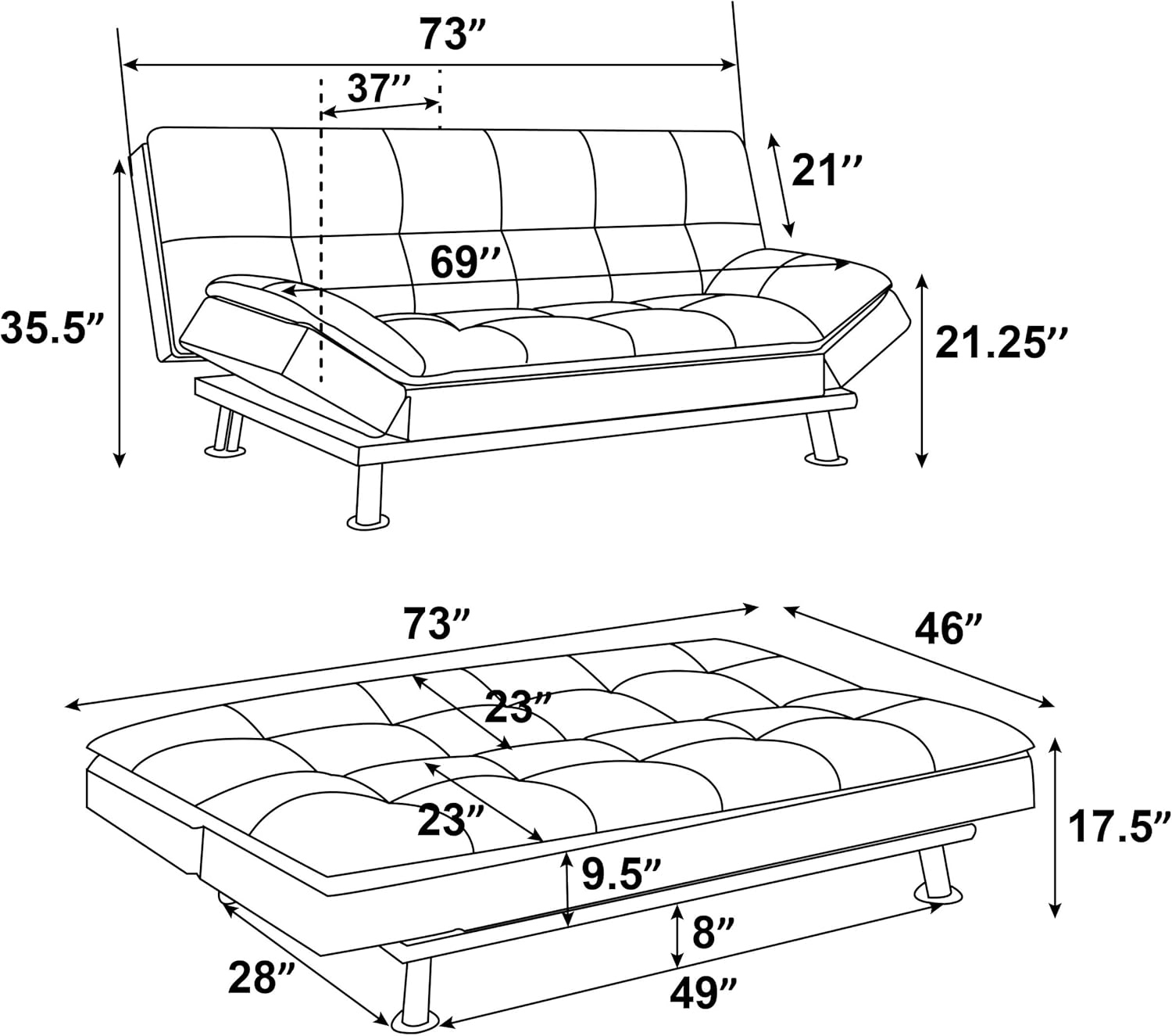 Coaster Home Furnishings - Dilleston - Upholstered Tufted Convertible Sofa Bed with Adjustable Armrests and Wood Frame - Contemporary - Living Room - Black - 300281