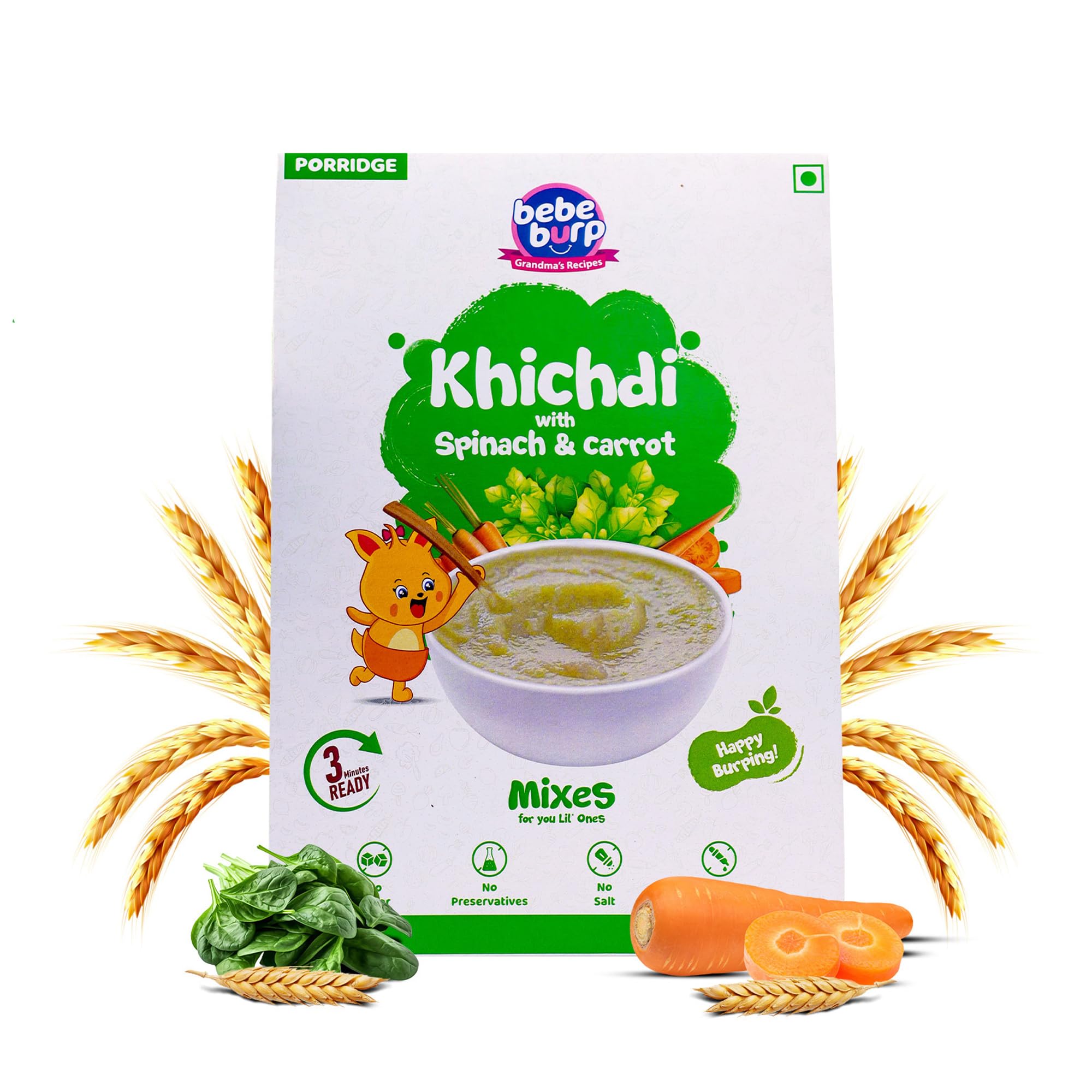 BEBE BURP - Cereals | Mix Porridge Khichdi Mix Porridge with Spinach & Carrot| No Sugar No Salt | No Artificial Preservatives & Flavours | Real Fruits & Vegetables | 200g (B0BM4QYZG1) Amazon Price History, Amazon Price Tracker
