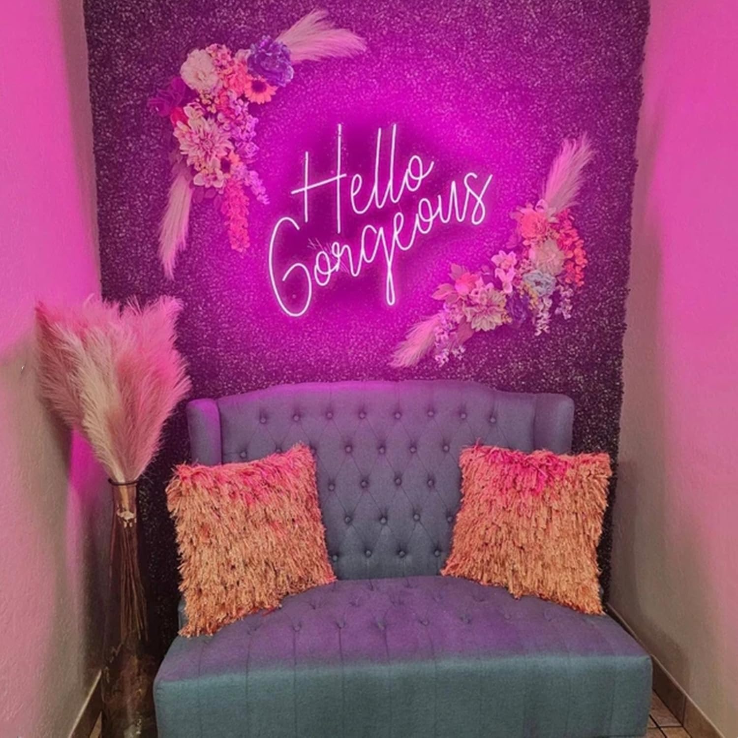 HFHungkeong LED Hello Gorgeous Neon Sign USB Powered for Home Wedding Birthday Backdrop Party Wall Decor,Pink Neon Lights with Dimmable Switch,Neon Wedding Decoration Art Lamp,17x10In — image 1
