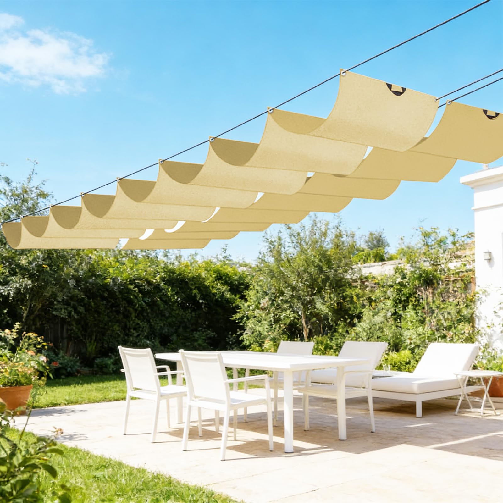 Voile d'ombrage rétractable,Rectangulaire étanche Protection Solaire Voile D'ombrage Rétractable Coulissante,Corde Libre,pour Jardin Terrasse Extérieur-Beige||200x200cm