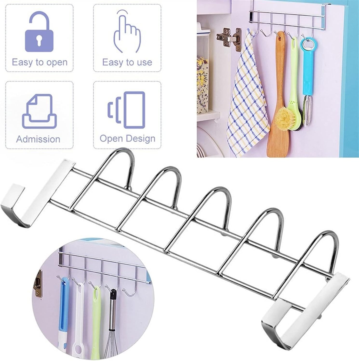 5 Hooks Home Bathroom Kitchen Organizer Rack Clothes Coat Towel Hanger Stainless Steel Load-Bearing Wrought Hooks Coat Rack Hook