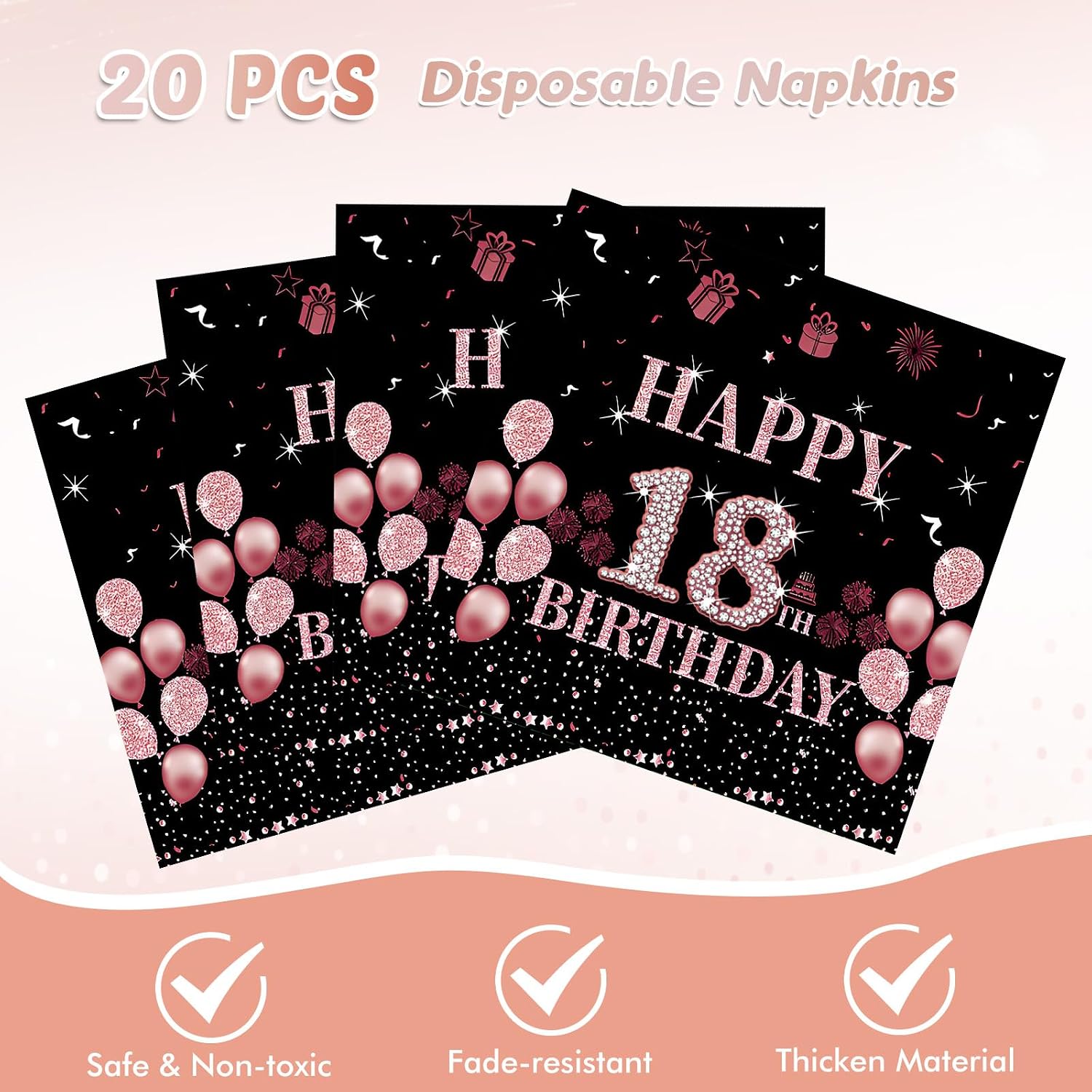 41Pcs 18th Birthday Party Decorations for Girls Her, Rose Gold Birthday Supplies Include 20 Plates 20 Napkins and 1 Tablecloth, Sweet Eighteen Year Old Birthday Party Tableware for Girls Kids Children image 4