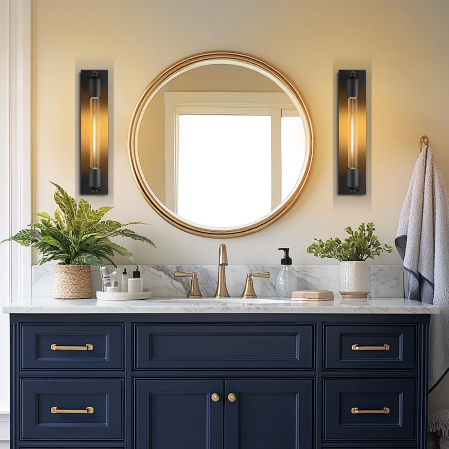 FLSNT Black Wall Sconce, Dimmable Bathroom Vanity Light with 2700K Soft White LED, Modern Bathroom Lighting for Mirror, Bedroom Sconce, Hallway & Living Room Lamp