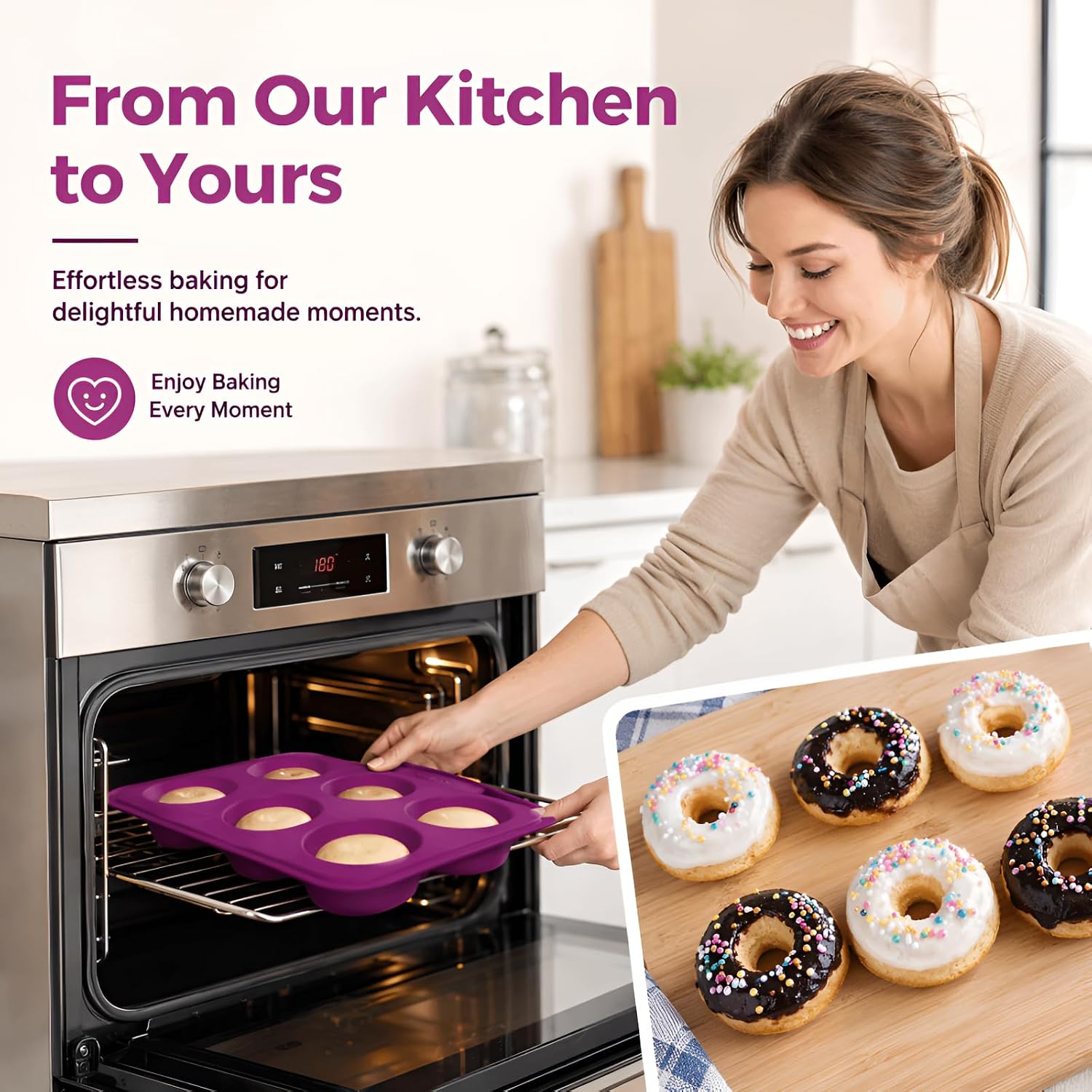 Silicone Donut Mould Cake Mousse Baking Pan, 6-Cavity, Purple