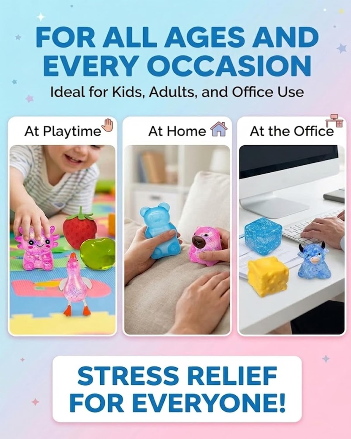 9 Pack Squishy Toys Squeeze Slow Rising Fidget Toy Sugar Filled Stress Ball Glitter Color Changing Cute Food-Shaped Highland Cow Cheese Strawberry Sugar Cube Duck Bear Crunchy