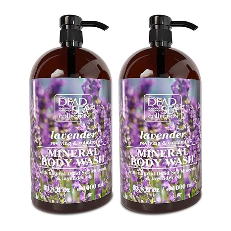 Dead Sea Collection Lavender Body Wash for Women and Men - with Pure Dead Sea Minerals and Lavender Oil - Gentle Cleanses and Moisturizes Skin - Pack of 2 (67.6 fl. oz)