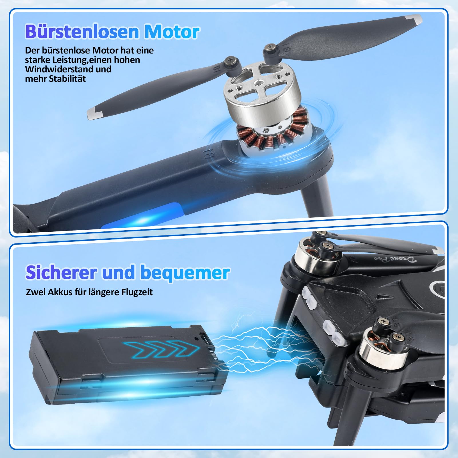Drohne mit Kamera HD 4K,RC Faltbare FPV WiFi Live Ãœbertragung Drohne für Kinder Anfänger, 2 Akku,Bürstenloser Motor, Flugbahnflug, Hindernisvermeidung, One Key Start/Landen, Headless Modus