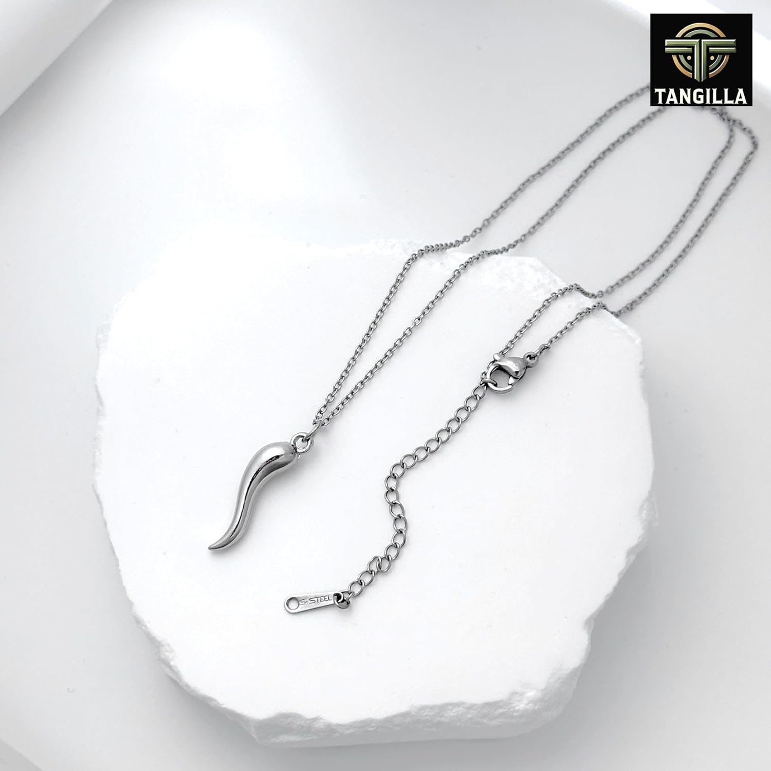 Italian Horn Cornicello Necklace for Women Stainless Steel Lucky Amulet Pendant on 18+2″ Adjustable Chain Protective Talisman Jewelry Gift - Image 4