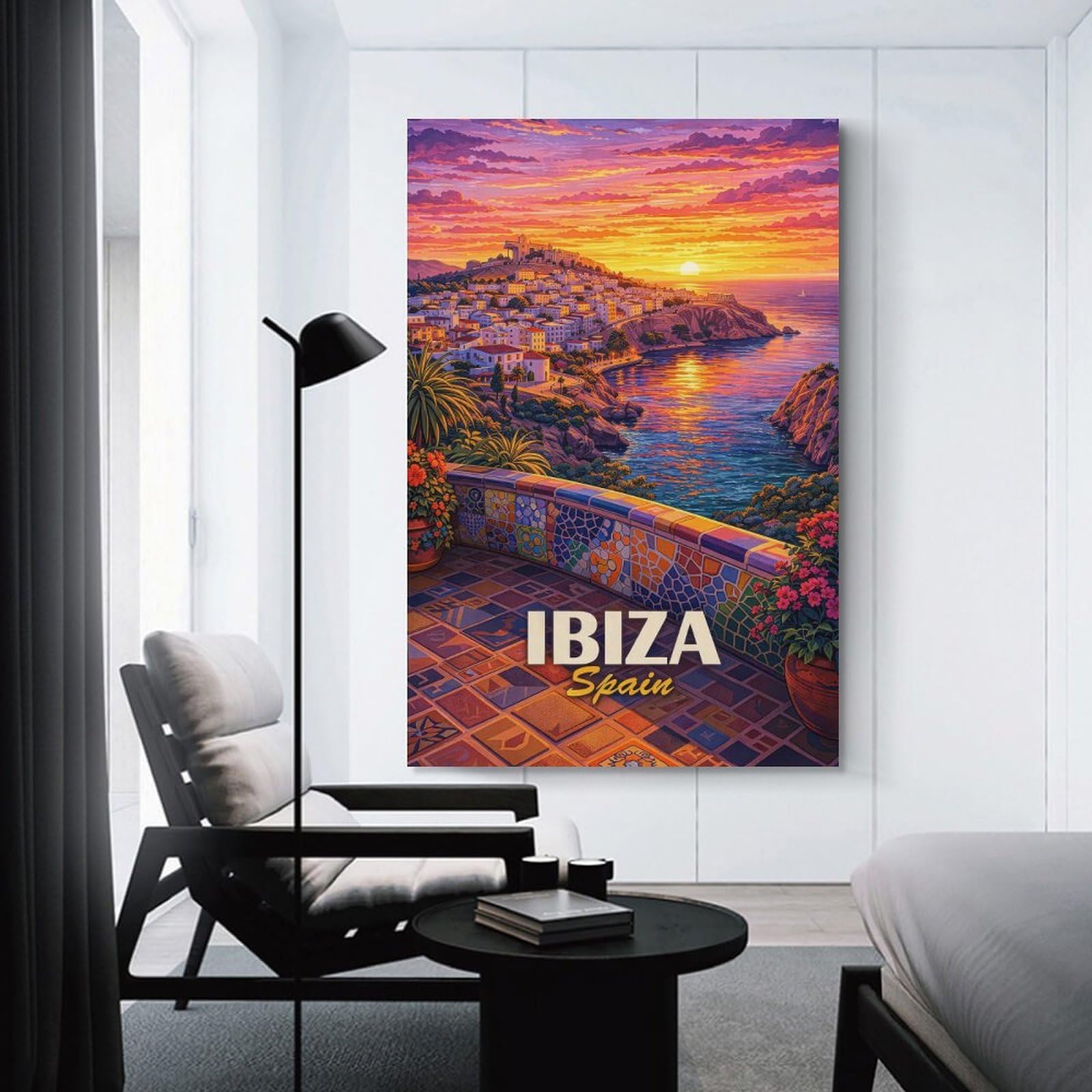 Junmoney Ibiza Spain Sunset Canvas Wall Decor, 20x30inch(50x75cm), for Office, Study Or Home Workspace, Wall Art That Adds Style to Work Areas