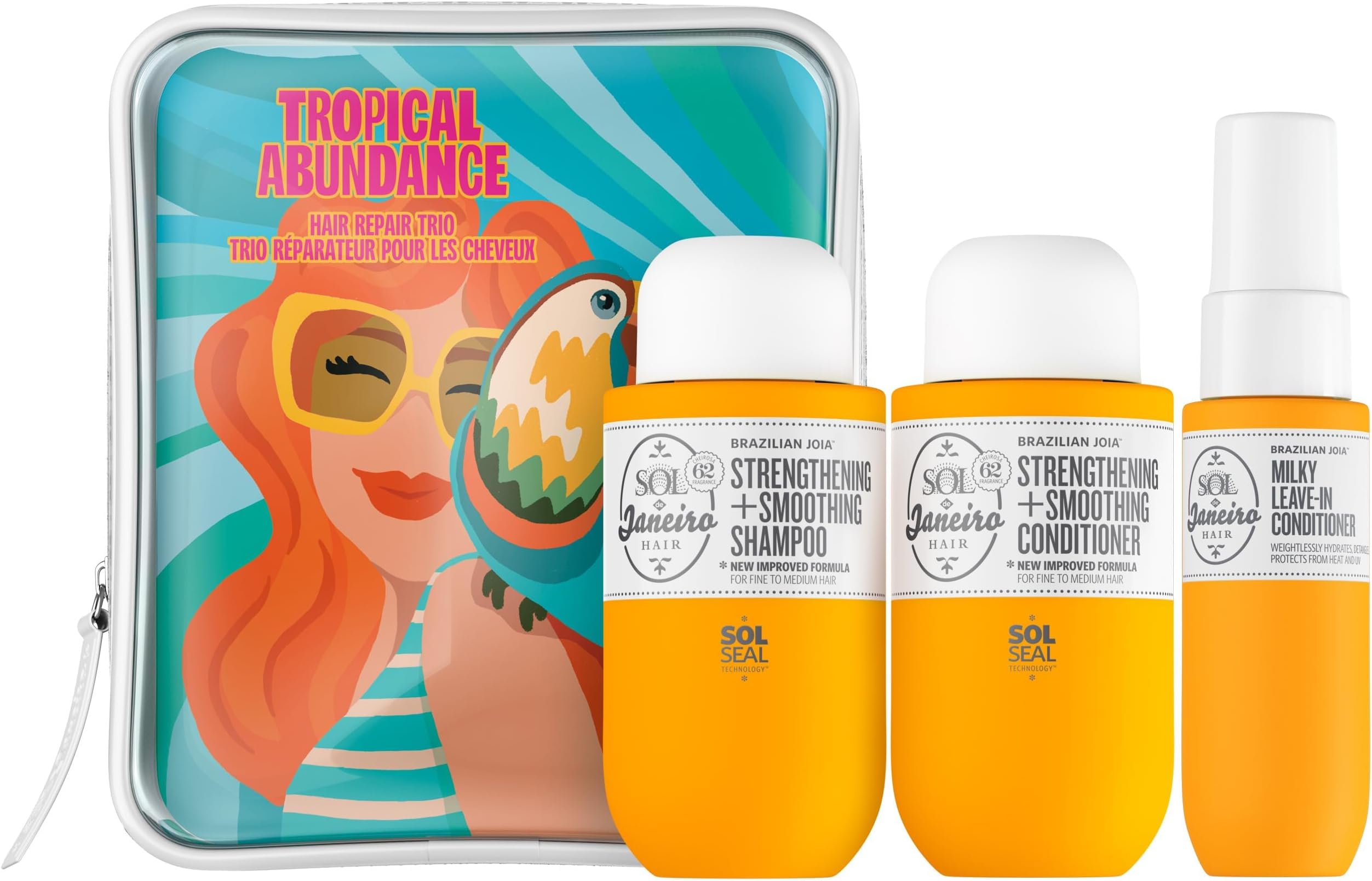 Tropical Abundance Hair Repair Trio Travel Set | Jet Set | Sulfate Free Brazilian Joia Shampoo and Conditioner | Leave In Conditioner Spray | TSA Friendly | Amazon Exclusive