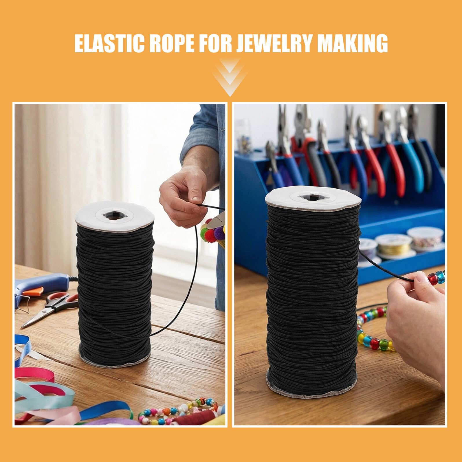 Elastische Perlenarmbandschnur 3mm Schwarz aus Polyester Rund Glatt zu Verarbeiten und Kratzt für Schmuckherstellung und Selbstgemacht Projekte