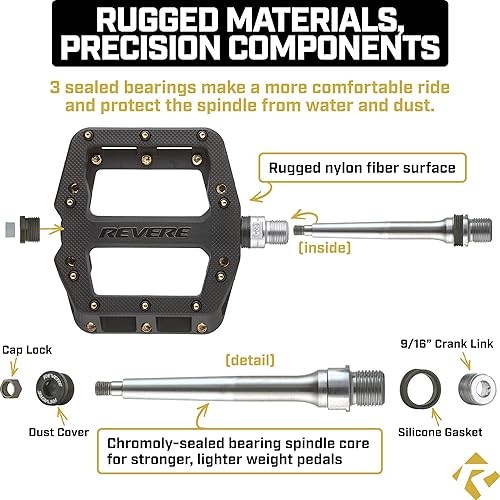 Miniatura 3 de Revere Pro Grip MTB Pedales de bicicleta de montaña antideslizantes y ligeros de fibra de nailon para bicicleta BMX MTB 916"