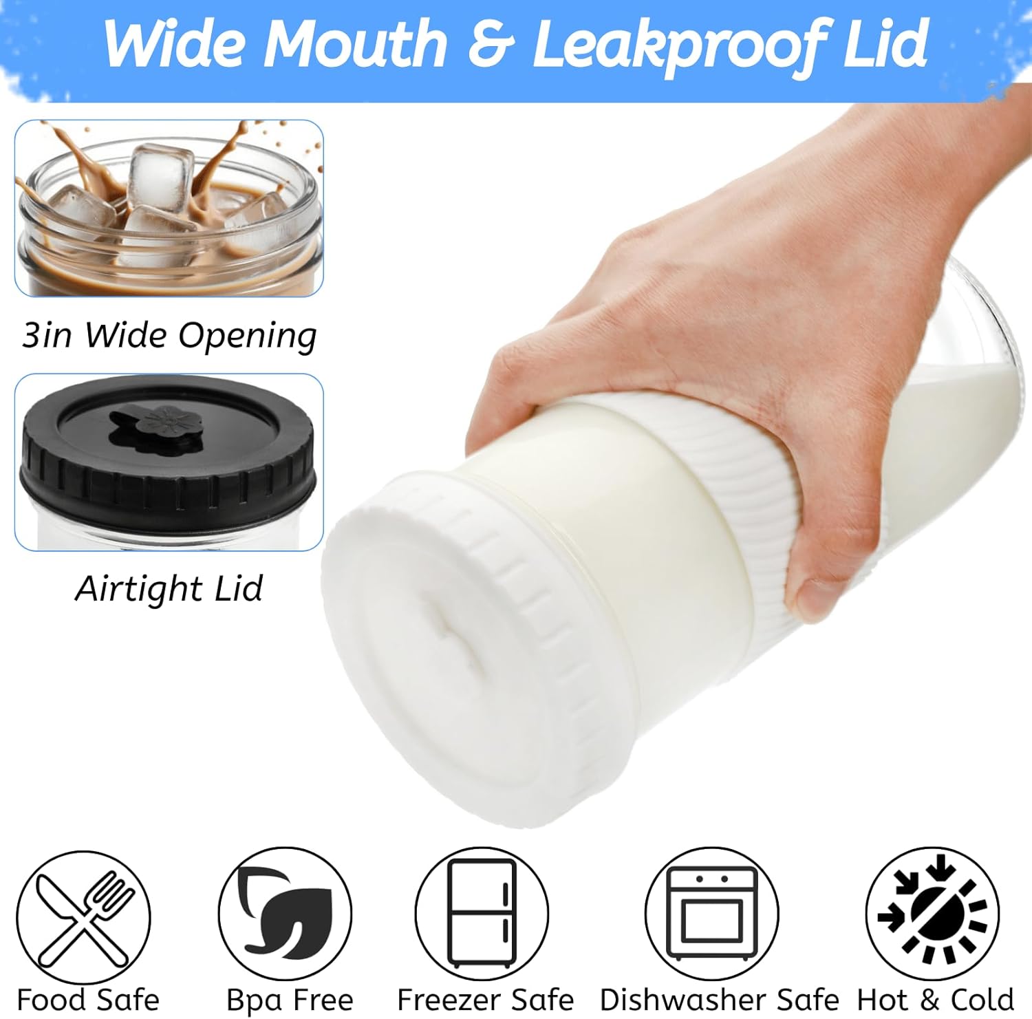 Youeon 4 Pack 24 Oz Reusable Boba Cups with Lids and Straw, Iced Coffee & Smoothie Cups, Bubble Tea & Mason Jar Style with Silicone Sleeve, BPA Free, Dishwasher Safe, 2 Colors - Image 4