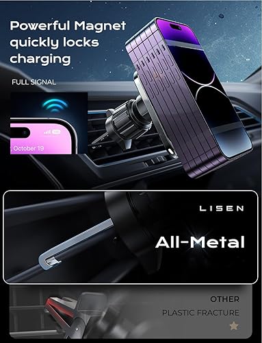 Miniatura 4 de LISEN Cargador de montaje de coche MagSafe para iPhone 15, cargador de ventilación universal inalámbrico de 15 W para iPhone, accesorios de
