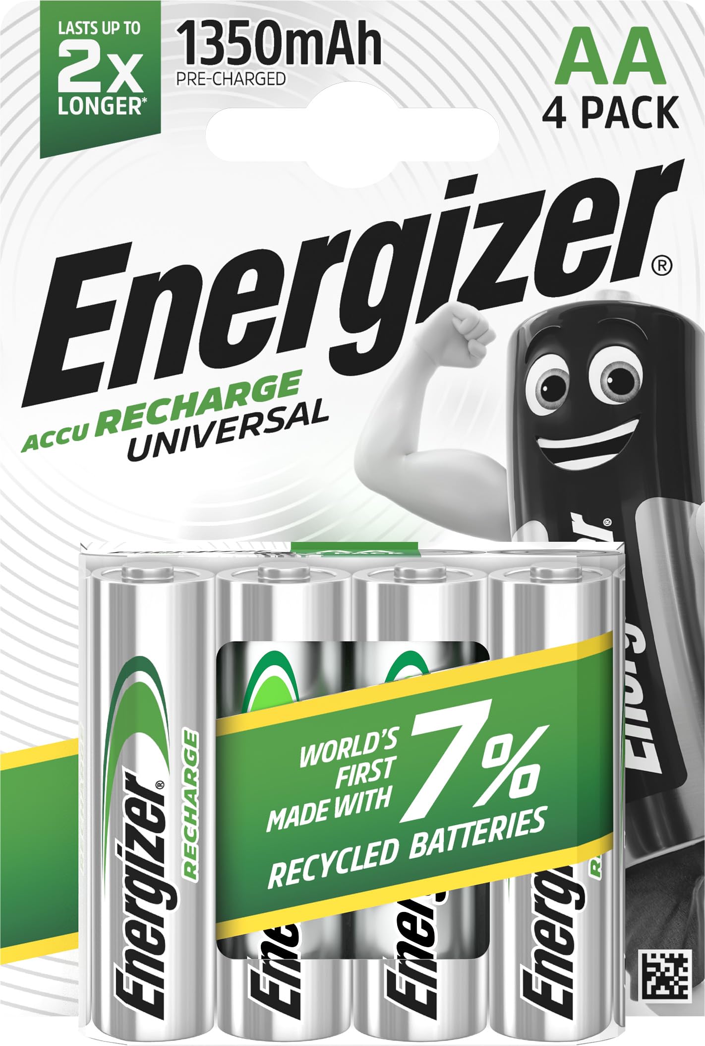 Energizer Rechargeable AA Batteries, Universal Double AA, Pack of 4