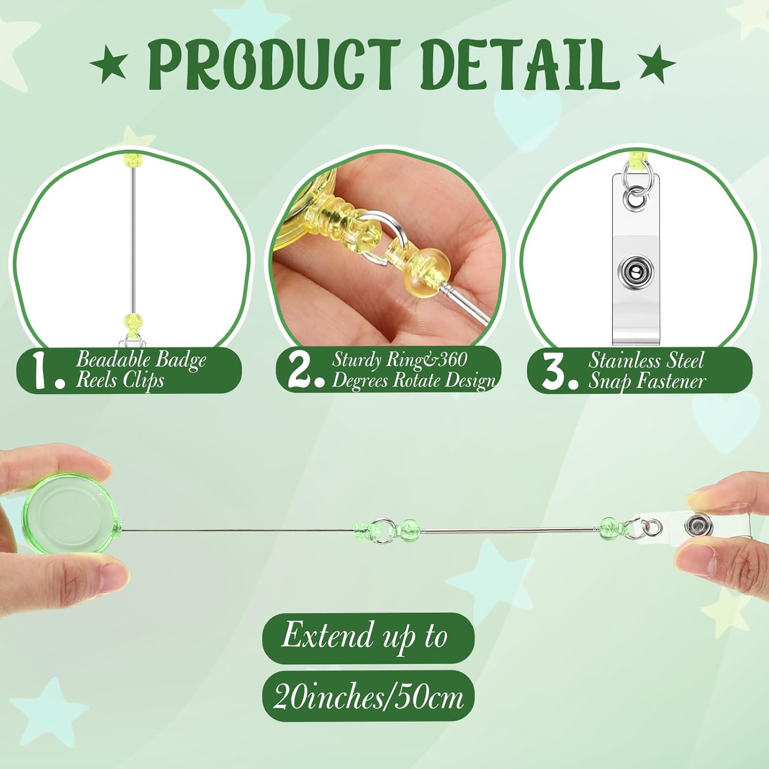Sayglossy 50 Pcs Beadable Badge Reel Retractable Clips Holder for Beads Bulk Blank Bar ID Name Badge Reels with Belt Clip Beadable Items for Nurse Teacher Office Jewelry DIY Gift