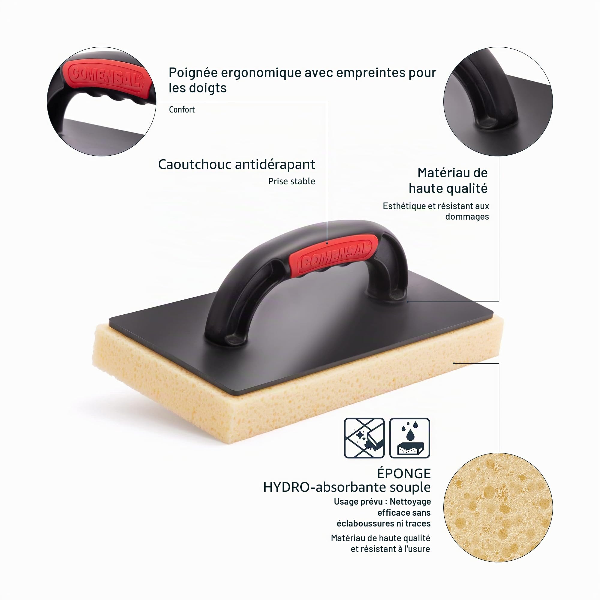COMENSAL Kit Joint Carrelage - 9 Pièces - 24L - Kit d'outils de Pose de Carrelage - Eponge Hydro - Taloche à Joints Epoxy - Rouleau Perforé - Made in EU