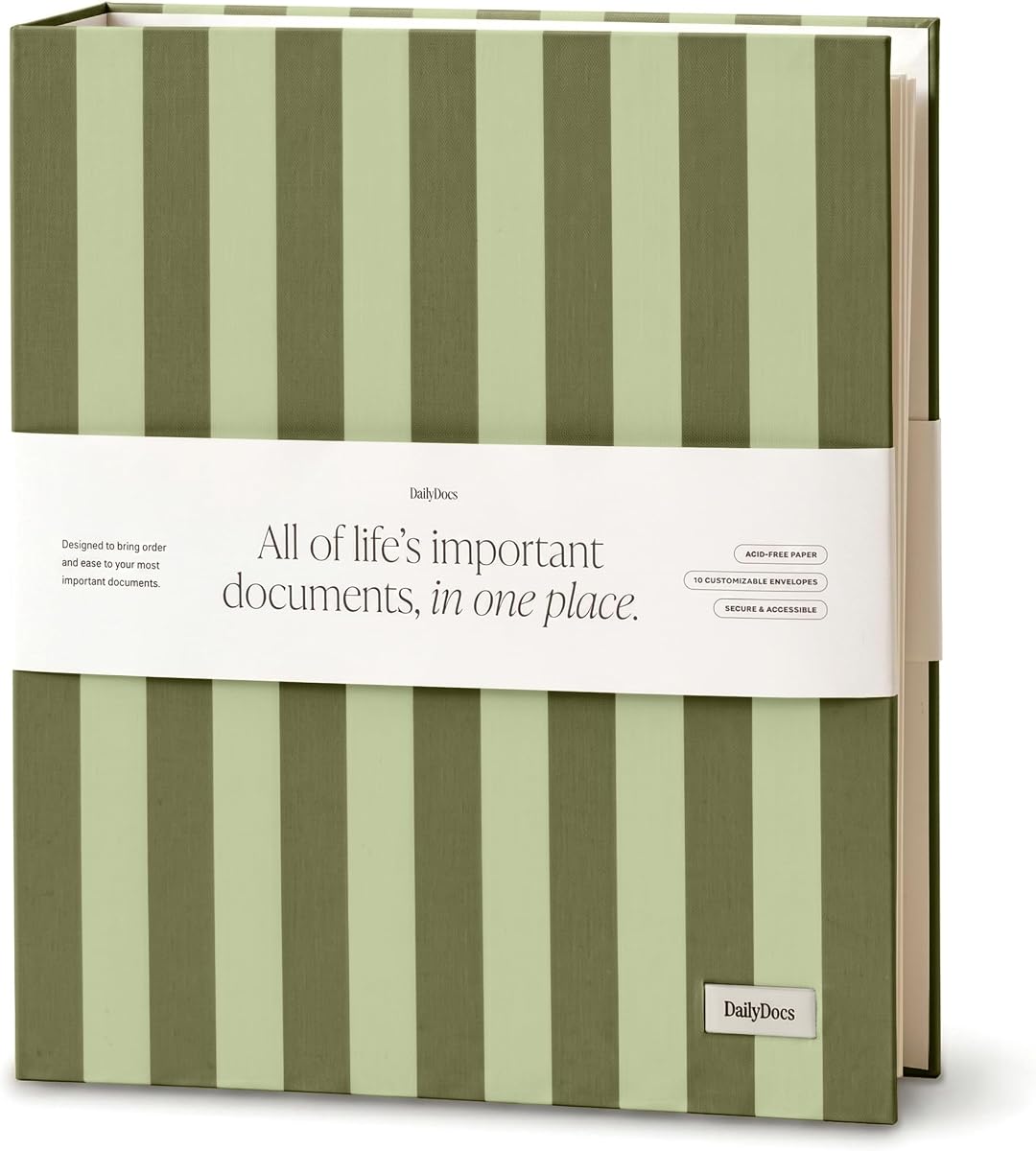Document Organizer Binder for Important Papers & Passports, Olive