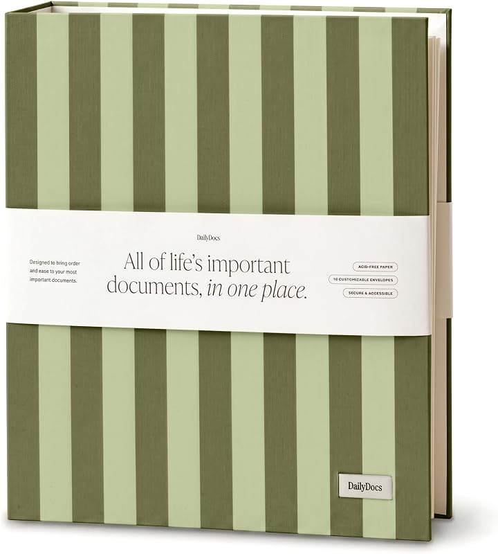 Document Organizer Binder for Important Papers & Passports, Olive