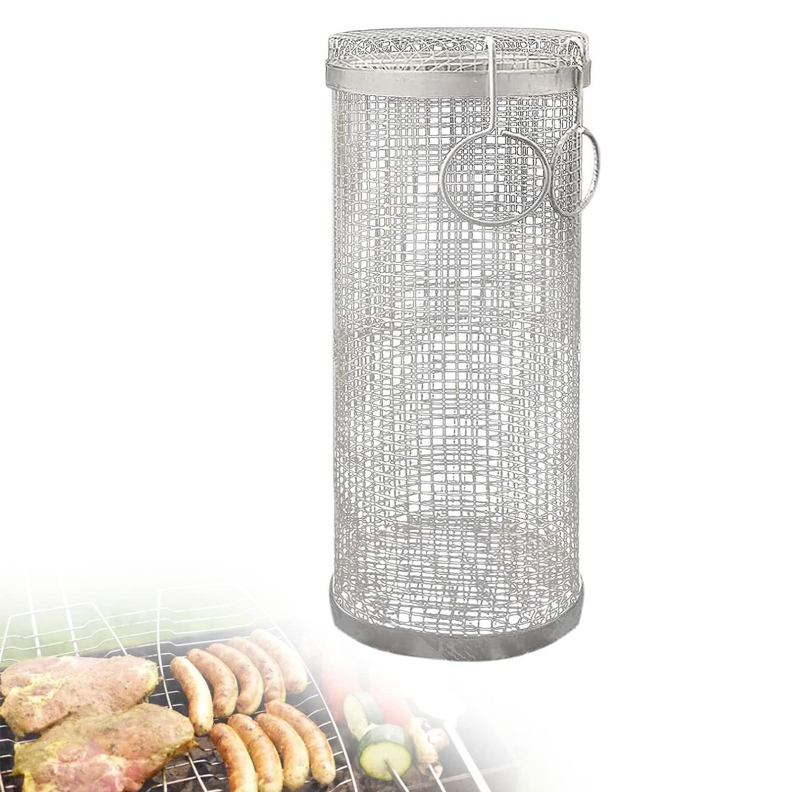 Cestino per Grigliare Verdure in Acciaio Inox - Cestino Rotondo Portatile per Verdure, Pesce e Carne - Ideale per Barbecue all'aperto, Campeggio e Picnic