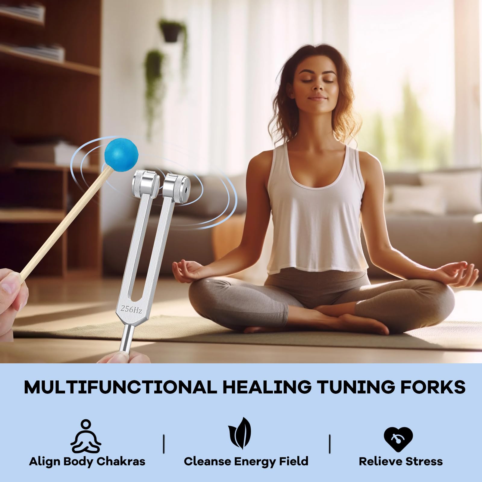 Diapasones Terapeuticos(4 piezas, 128 Hz, 256 Hz, 512 Hz, 1024 Hz), Diapason Musical, Set de Diapasones con Peso para Terapia de Chakras, Terapia de Sonido, Accesorios de Yoga y Meditación