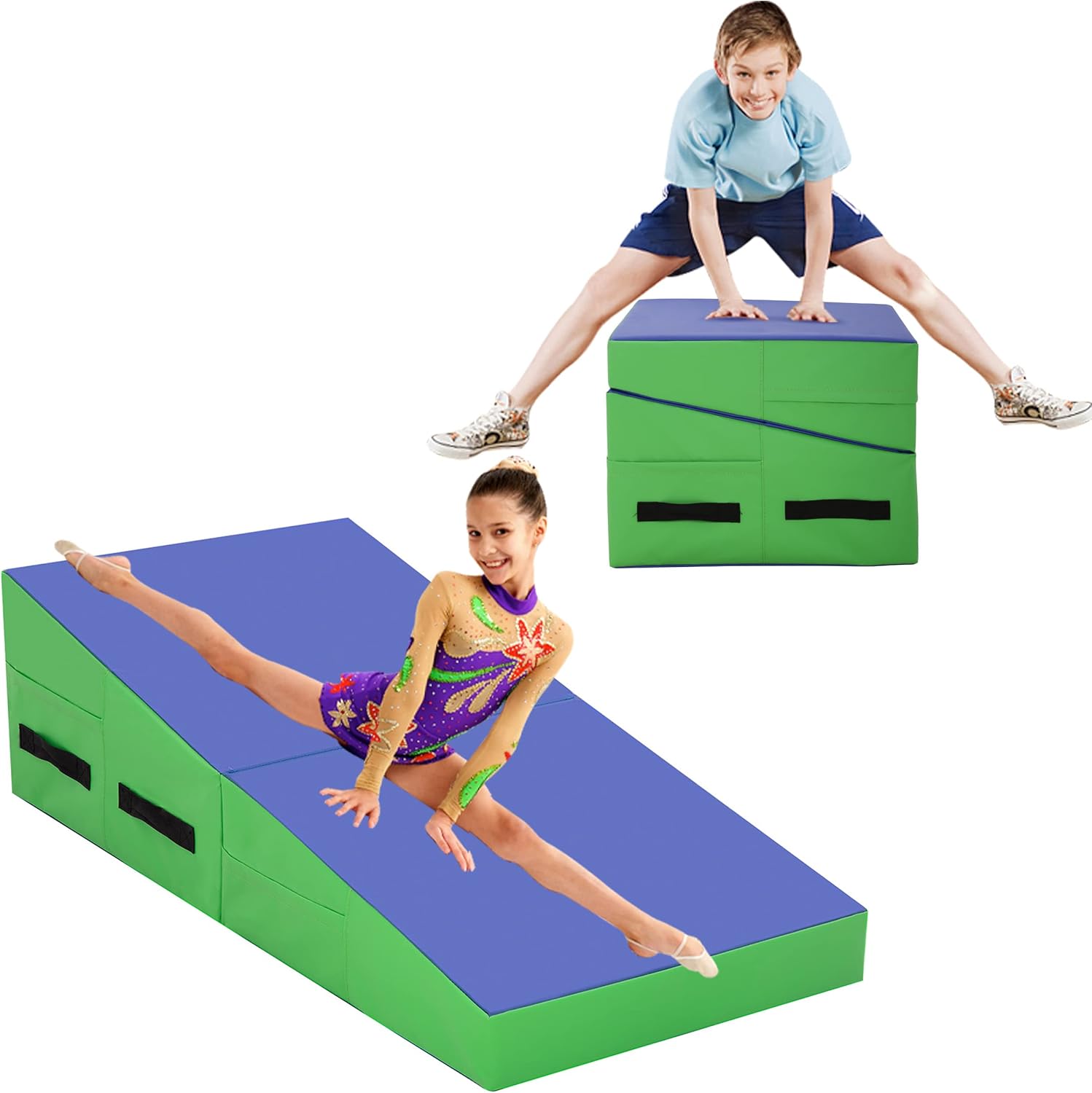 Folding Gymnastics Cheese Wedge Mat, 48"x24"x14", Tumbling Mat with Portable Handle for Kids & Girls Home Fitness Exercise