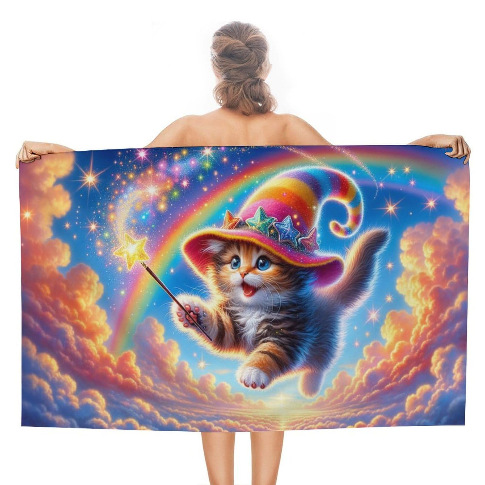 Serviette de plage anti-sable chaton magique séchage rapide