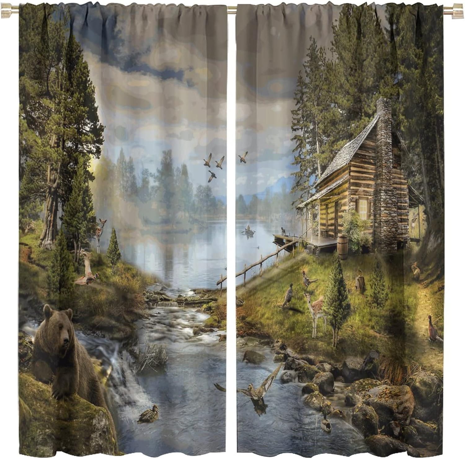 Amazon.com: Rustic Cabin Curtains,Wildlife Animals Hunting Theme Lodge ...
