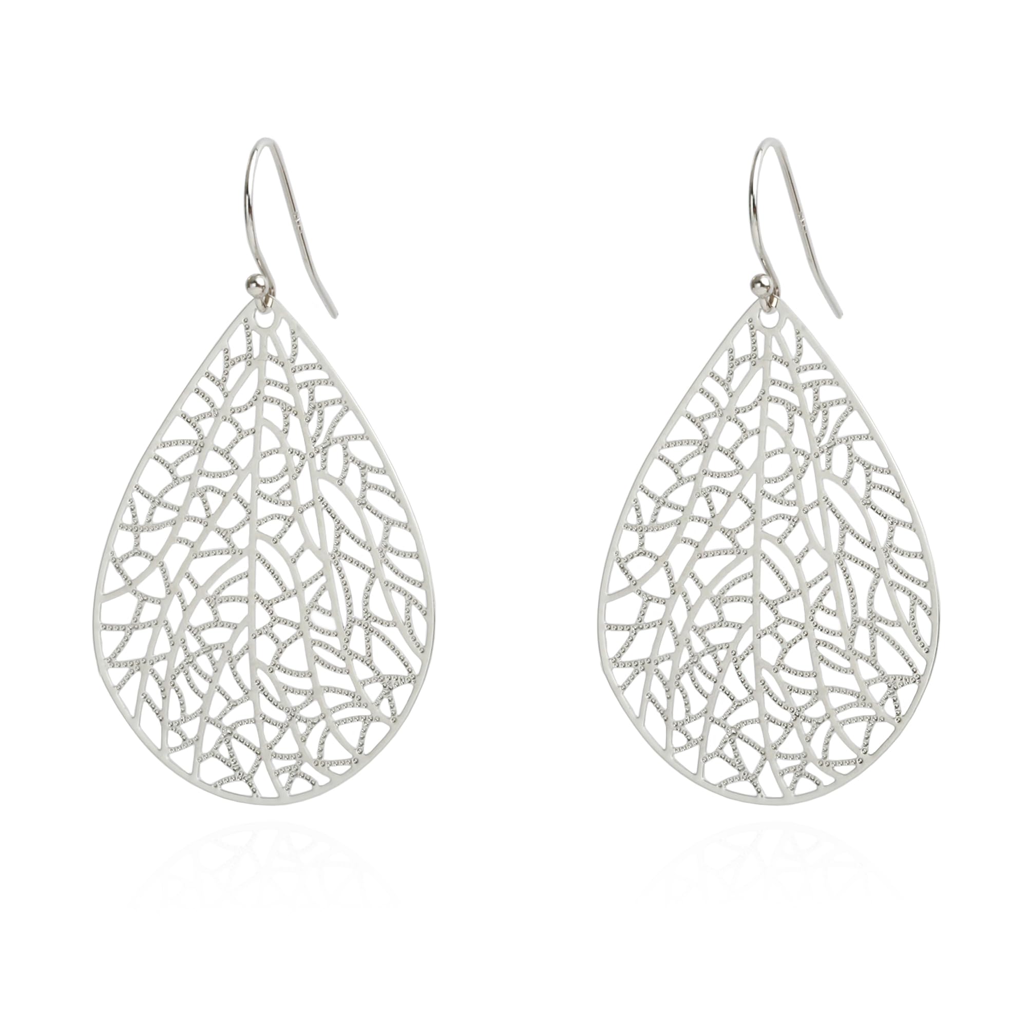 Handmade Filigree Teardrop Dangling Earrings for Women, 925 Sterling Silver Hooks Exquisite Leaf Earrings for Gift