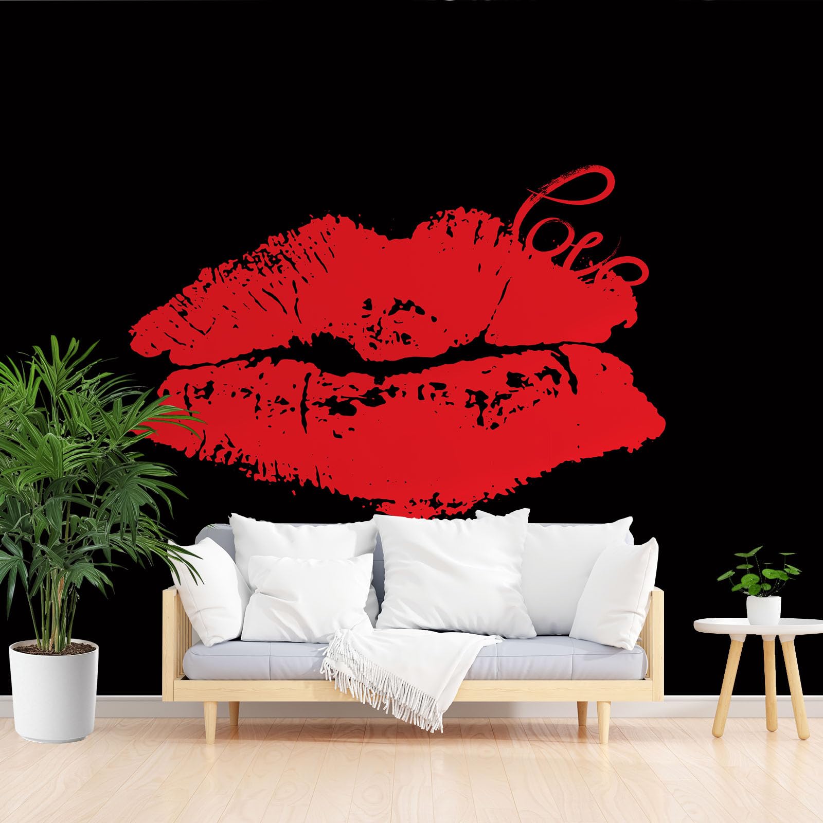 Papier peint intissé lèvres rouges 300x210 cm pour salon et chambre
