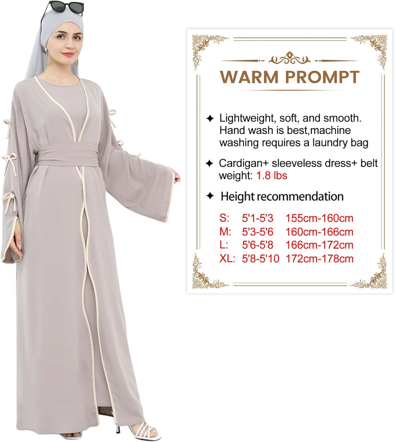 Abaya Dress for Women Muslim Bowknot Sleeves Islamic Prayer Casual Clothes Smooth Flowing Cardigan Dress - Image 2