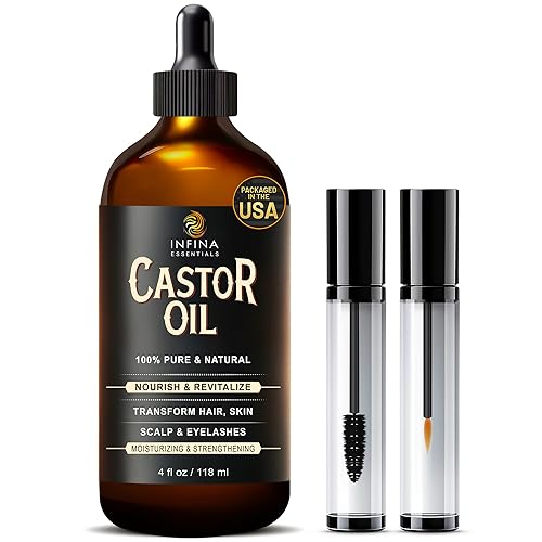 Aceite de ricino prensado en frío sin refinar, aceite de ricino natural y puro nutre el cabello, la piel, las uñas y el cuero cabelludo, en botella