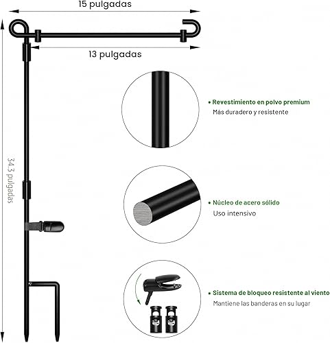 Miniatura 3 de HOOSUN - Soporte de bandera de jardín, soporte de bandera de jardín de alta calidad, poste de metal con revestimiento en polvo resistente a