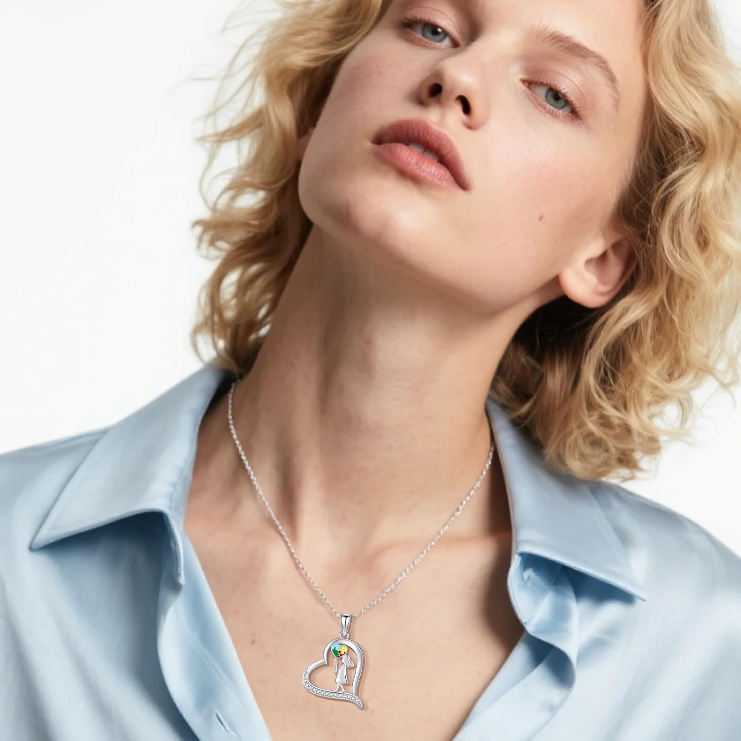 Autism Necklace 925 Sterling Silver Puzzle Piece Pendant ASD Autism Jewelry Autism Awareness Gifts for Women Inspirational Gifts - Image 4