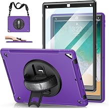 Case for iPad Pro 12.9 2nd/1st Generation 2017/2015 Purple | Shockproof Protective TPU Cover with Rotatable Stand-Screen Protector-Handle- Shoulder strap- Pencil holder