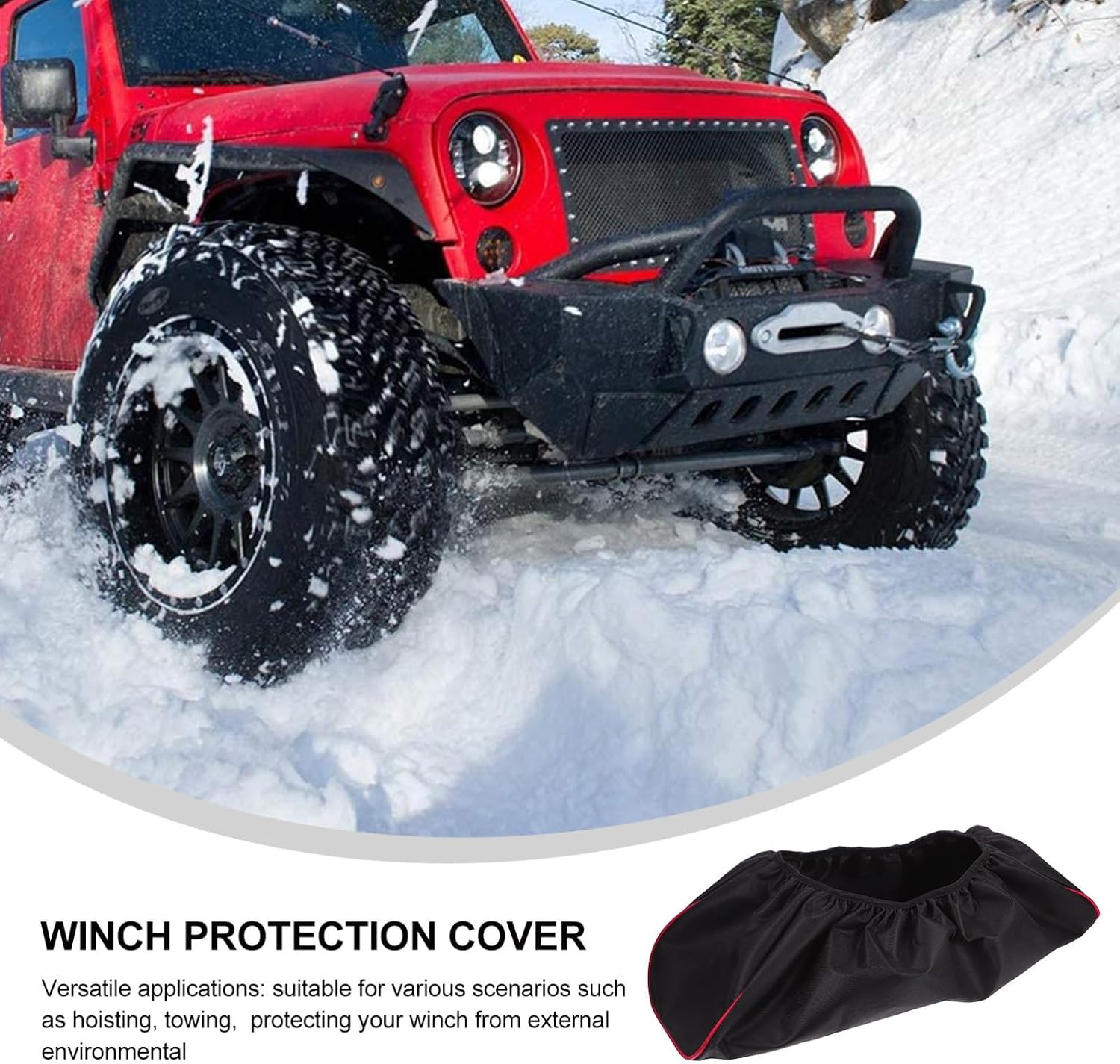 Universal Waterproof 600d Oxford Fabric Winch Cover for Electric and Truck Winches 8500-17500lbs Heavy Duty Shield with Red Trim