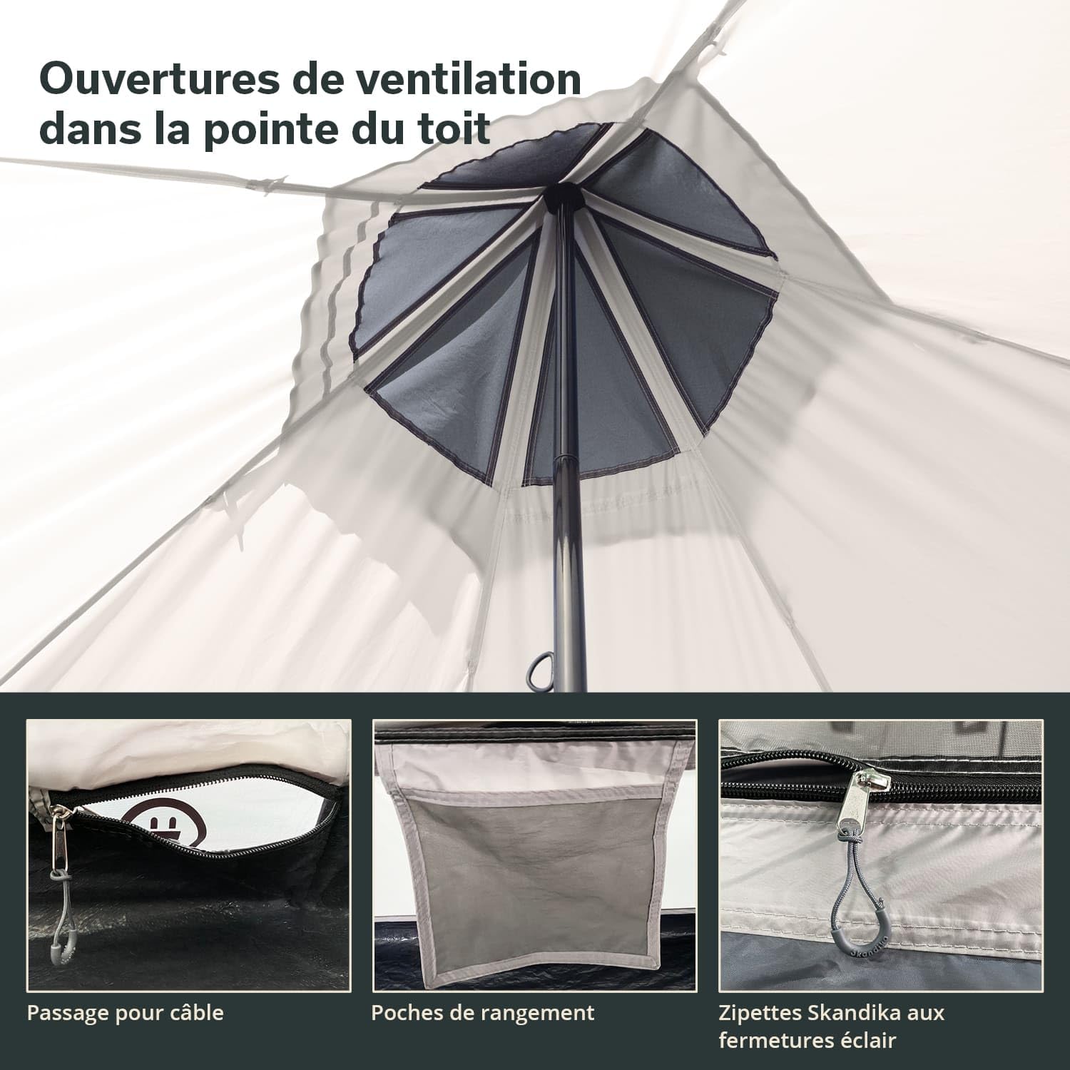 Skandika Tipi Hetta 460/335 | Tente tipi 4 à 6 Personnes, Tente familiale Anti UV, Hauteur 2-3 m, Tapis de Sol Cousu, Tente de Camping imperméable, avec Moustiquaire | Tente de Festival Glamping