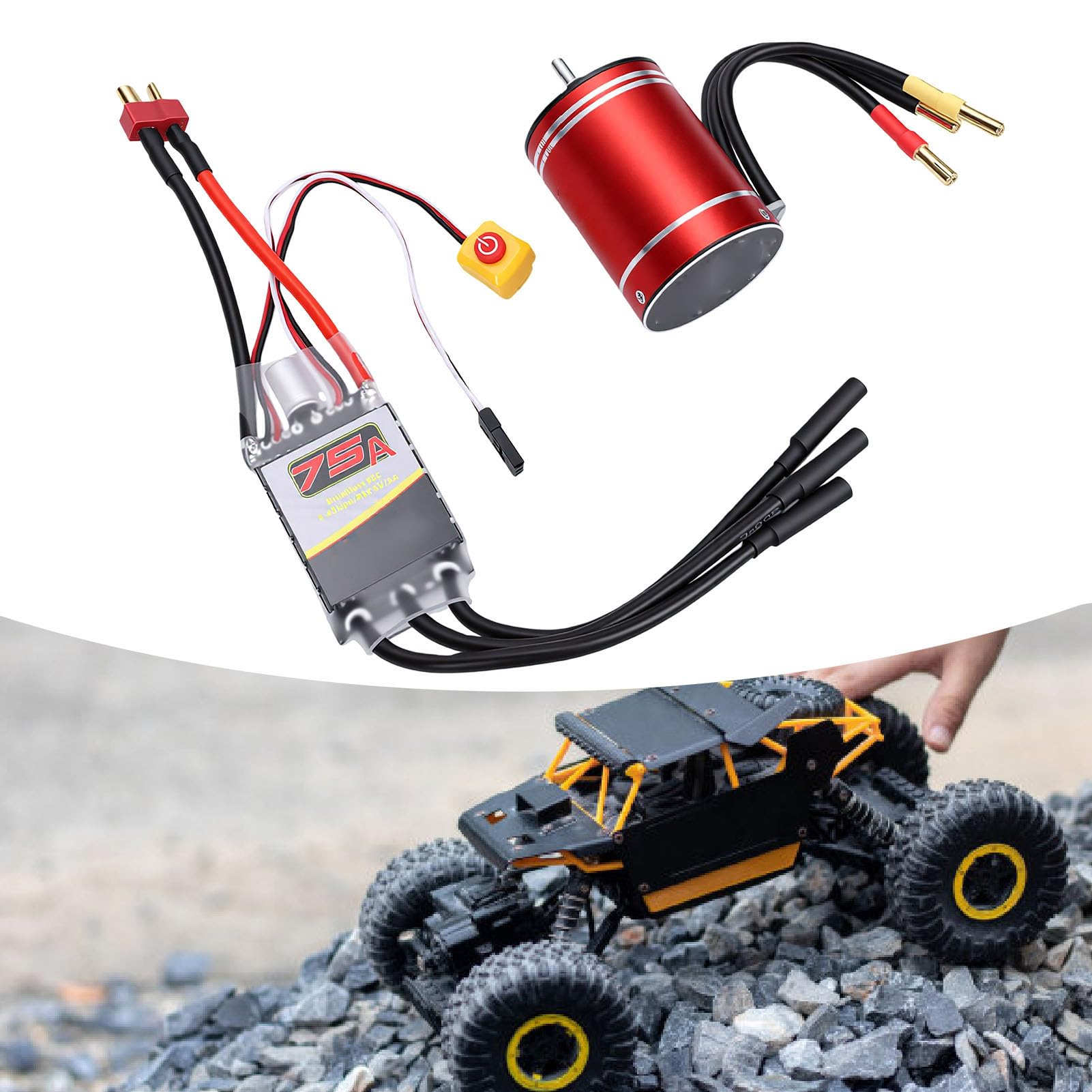 Generic Zestaw Bezszczotkowy Silnika 2800KV RC ESC Combo Wodoodporny 75A ESC do Niestandardowych Ciężarówek i łodzi RC w Skali 1/10