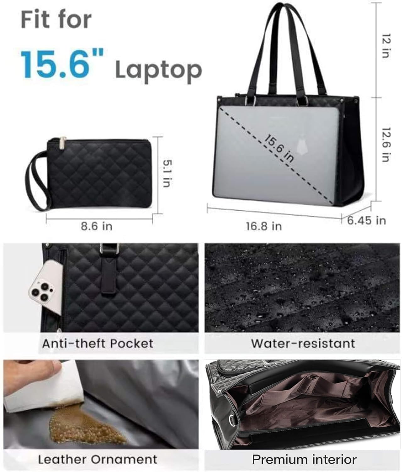 Lunch Tote Bag for Women, 15.6 Inch Laptop Work Bag with Insulated Lunch Box Compartment，Quilted Large - Capacity Computer Handbag for School, Work, Business, Travel, and Leisure - Green | Insulated cooler, Laptop protected, Large capacity, Lightweight carry, Multi-use design