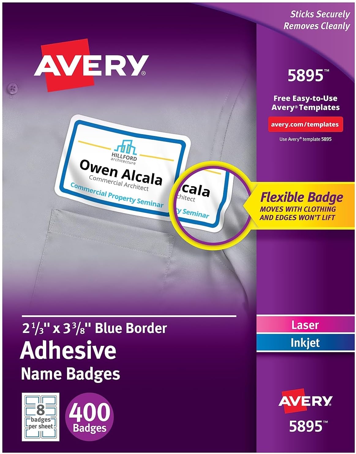 Avery Flexible Name Badge Labels 5895 packaging