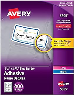 Avery® Flexible Name Badge Labels, 5895, 2 1/3" x 3 3/8", White With Blue Border, Box Of 400